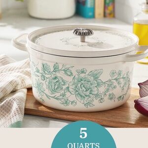 The Pioneer Woman Agatha Green Dutch Oven with Mint Floral Pattern